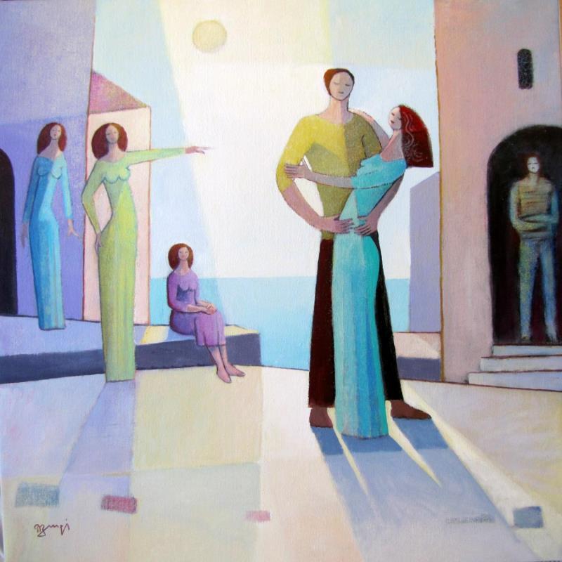 Painting   AN154  LA RENCONTRE  by Burgi Roger | Painting Figurative Acrylic Life style, Portrait, Society