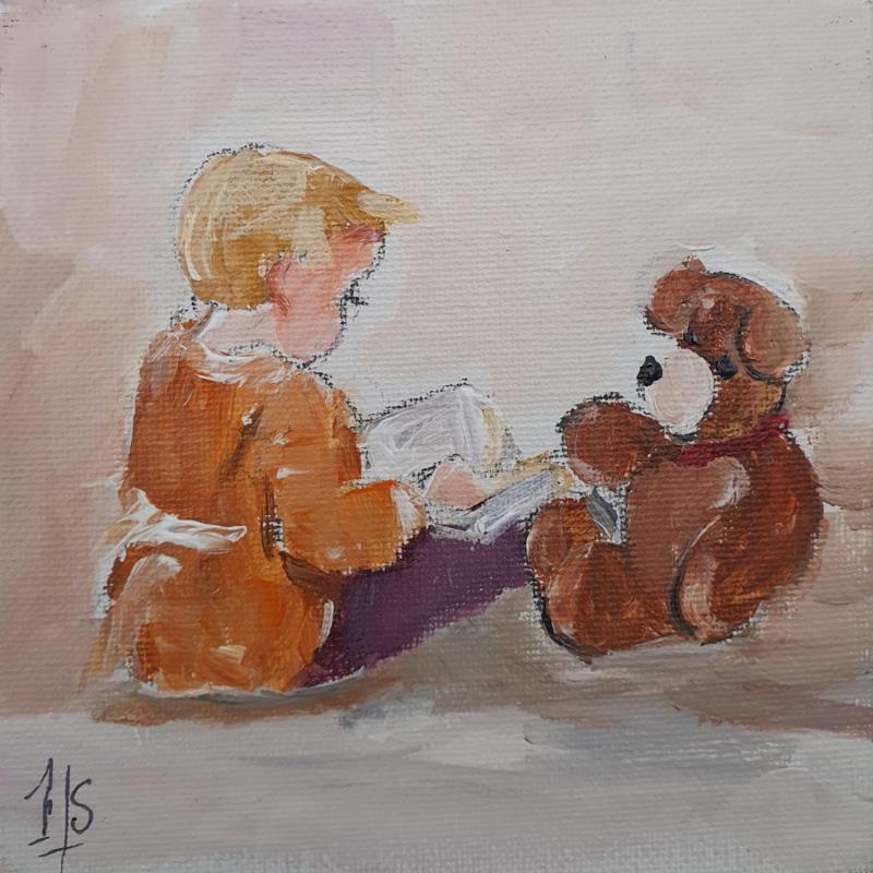 Painting F1 Lecture by Soizeau Françoise | Painting Naive art Acrylic Animals, Child, Life style