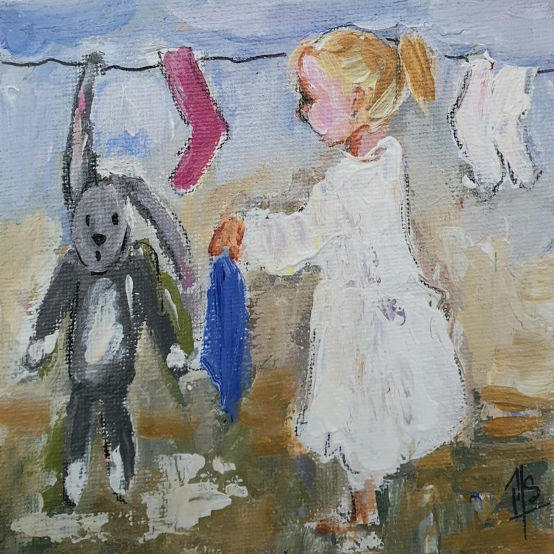 Painting F1 Sèche linge by Soizeau Françoise | Painting Naive art Acrylic Child, Life style