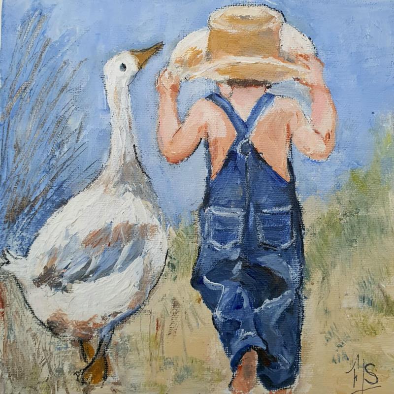 Painting F2 C'est mon chapeau ! by Soizeau Françoise | Painting Naive art Acrylic Animals, Child, Life style, Pop icons