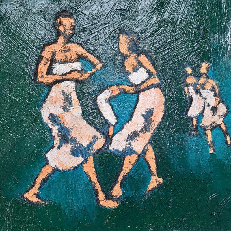 Painting Quatuor vert by Malfreyt Corinne | Painting Figurative Mode Life style Nude Oil