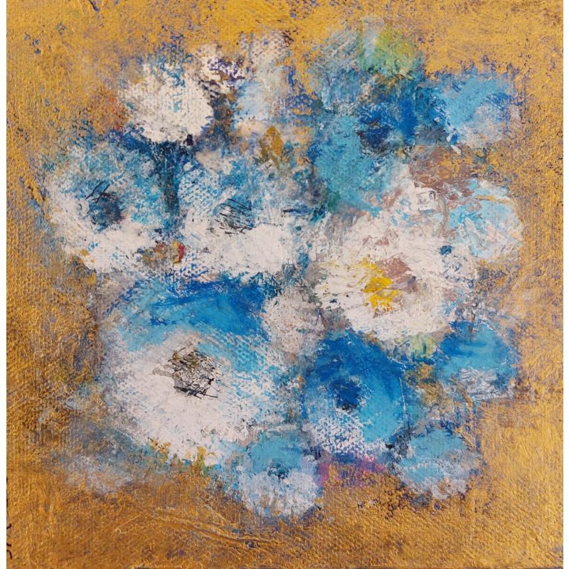 Gemälde je suis fleur bleue von Rocco Sophie | Gemälde Art brut Acryl Collage Sand