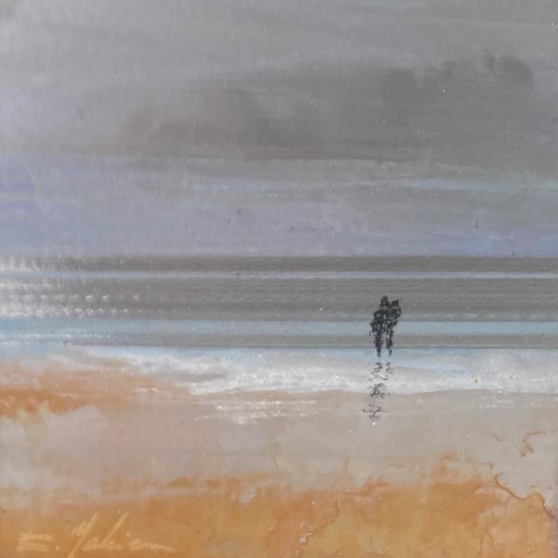 Painting Couple plage des 3 digues  by Mahieu Bertrand | Painting Figurative Metal Landscapes, Marine