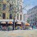Peinture TERRASSE QUARTIER DU MARAIS A PARIS par Euger | Tableau Figuratif Urbain Scènes de vie Architecture Huile