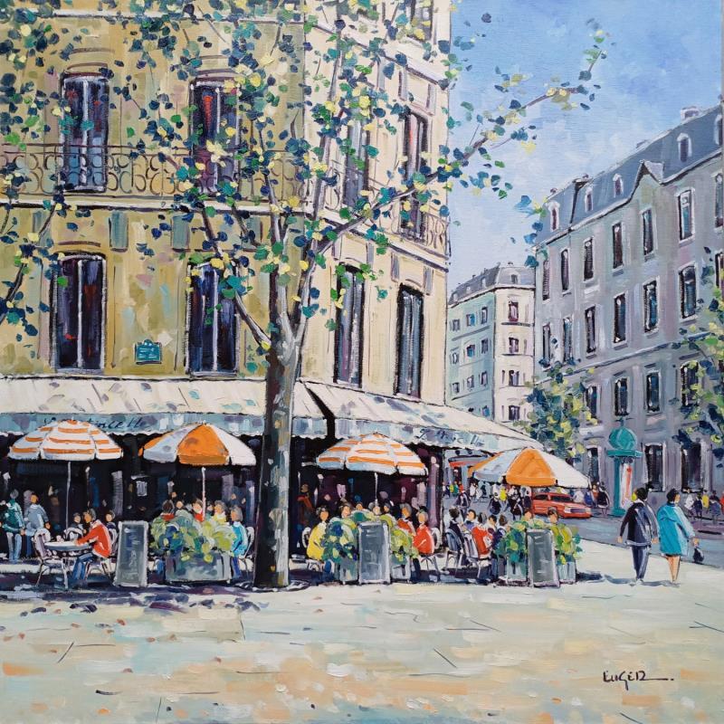 Painting TERRASSE QUARTIER DU MARAIS A PARIS by Euger | Painting Figurative Oil Architecture, Life style, Urban