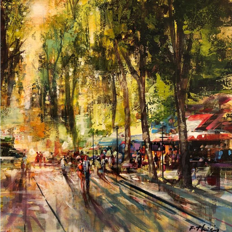 Painting Promenade sur le cours by Frédéric Thiery | Painting Figurative Urban Life style Acrylic