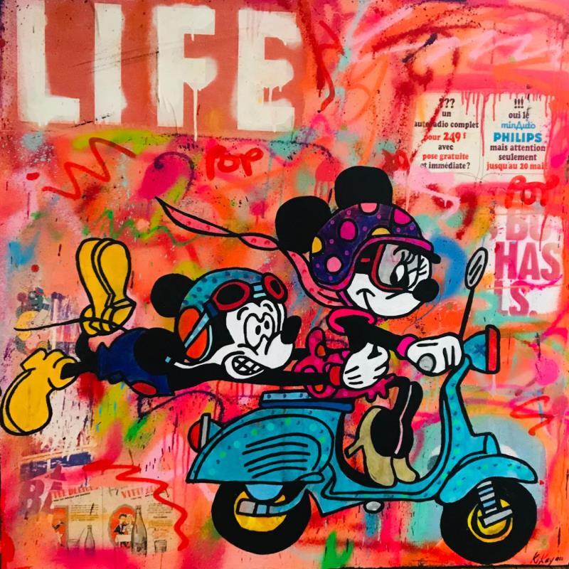 Painting Mickey et minnie vespa  by Kikayou | Painting Pop-art Pop icons Graffiti Acrylic Gluing