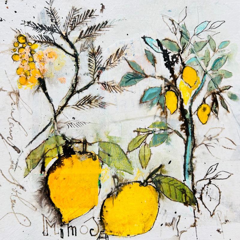 Painting Mimosa by Colombo Cécile | Painting Figurative Acrylic, Gluing, Ink, Pastel, Watercolor Life style, Nature, Pop icons, Still-life
