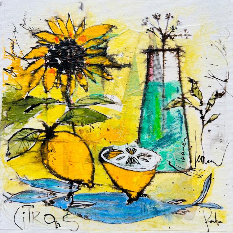 Gemälde Sardines et citrons von Colombo Cécile | Gemälde Figurativ Natur Alltagsszenen Stillleben Aquarell Acryl Collage Tinte Pastell