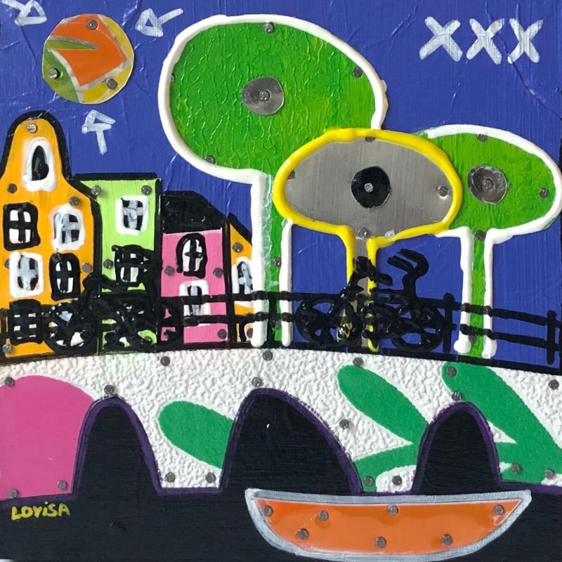 Peinture Nightfall 1 par Lovisa | Tableau Pop-art Acrylique, Bois, Collage, Métal, Papier, Posca, Upcycling