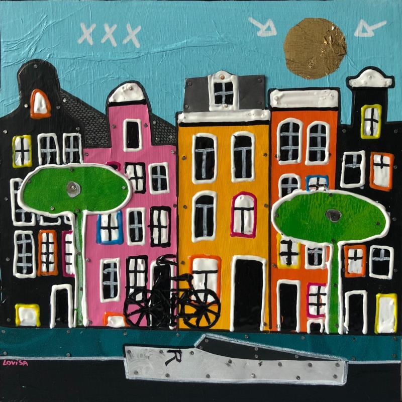 Gemälde Spring Atmosphere 3 von Lovisa | Gemälde Pop-Art Acryl, Blattgold, Collage, Holz, Metall, Papier, Posca, Upcycling Urban