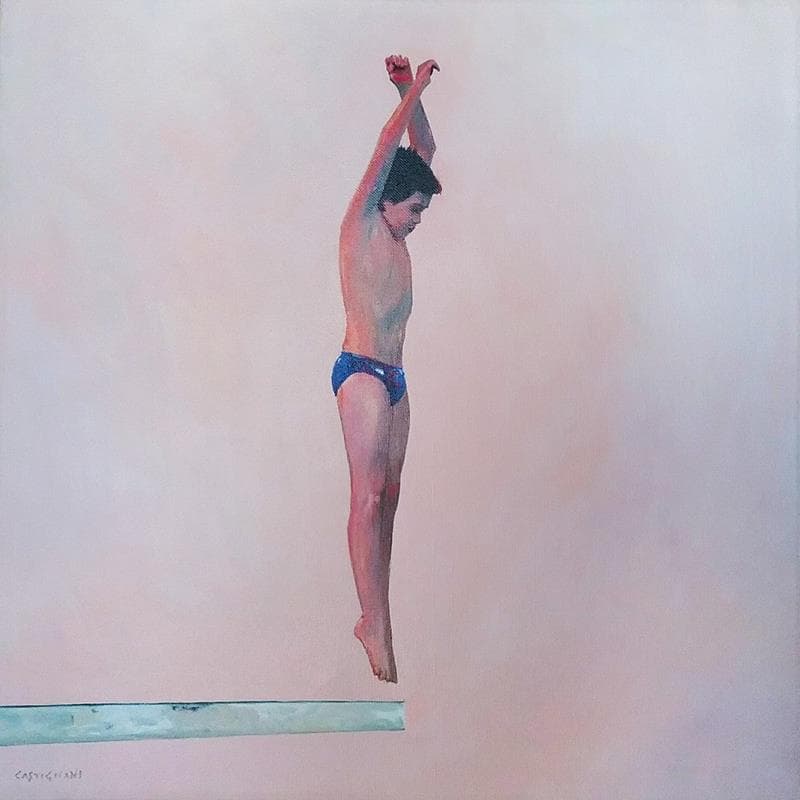 Painting Saut vertical by Castignani Sergi | Painting Figurative Acrylic, Oil Life style