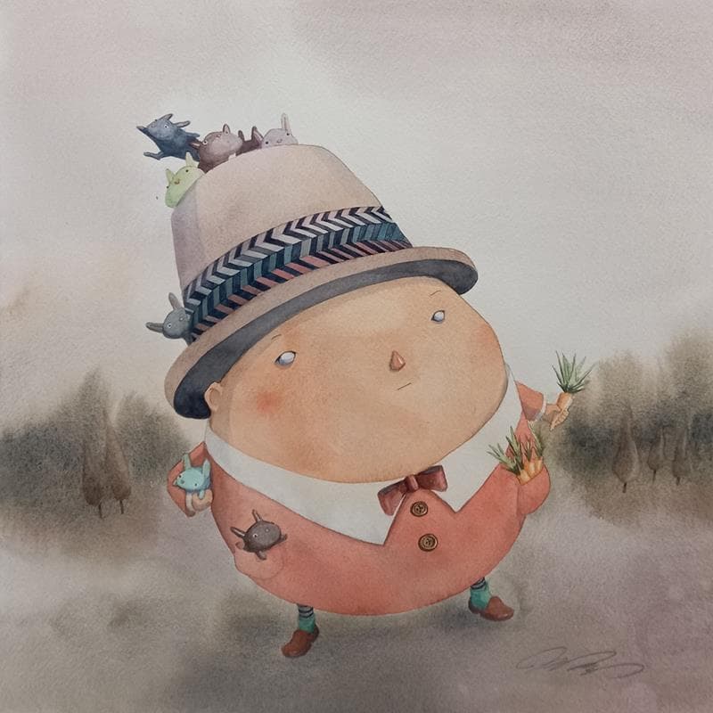 Painting Rabbit hat by Masukawa Masako | Painting Naive art Watercolor Life style