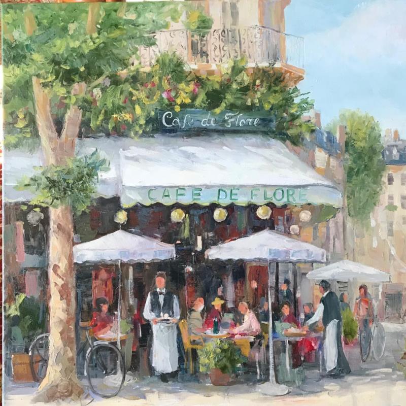 Painting Café des fleurs by Dontu Grigore | Painting Figurative Oil Urban