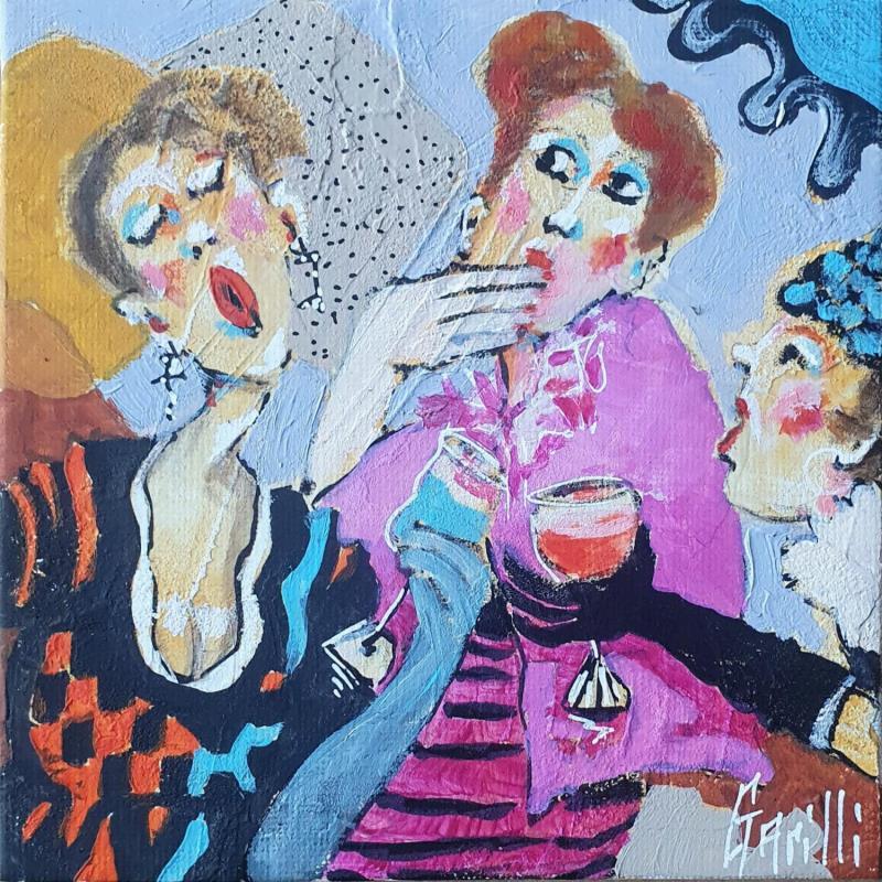 Peinture Cocktail entre filles par Garilli Nicole | Tableau Figuratif Scènes de vie Acrylique