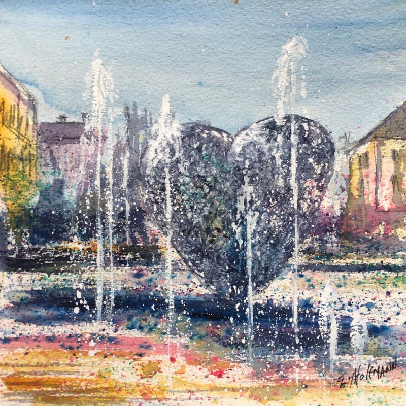Painting Troyes 179 Fontaine du coeur  by Hoffmann Elisabeth | Painting Figurative Urban Watercolor