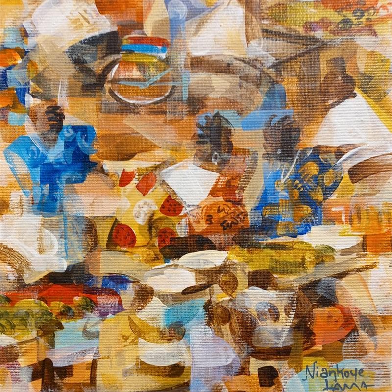 Peinture Marché Africain 2 par Lama Niankoye | Tableau Figuratif Scènes de vie Acrylique
