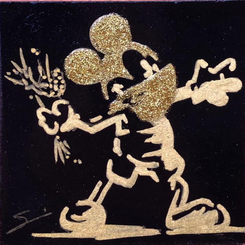 Painting MICKEY BANKSY IN GOLD by Mestres Sergi | Painting Pop-art Pop icons Graffiti Acrylic