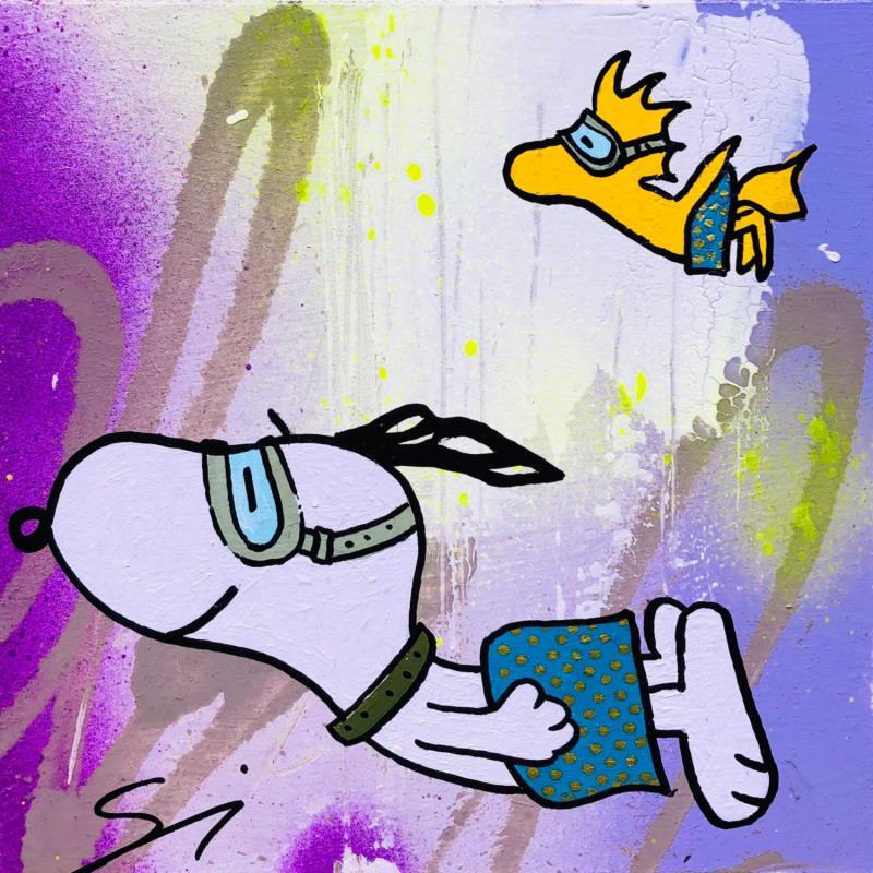 Painting SNOOPY DIVING by Mestres Sergi | Painting Pop-art Acrylic, Graffiti Pop icons
