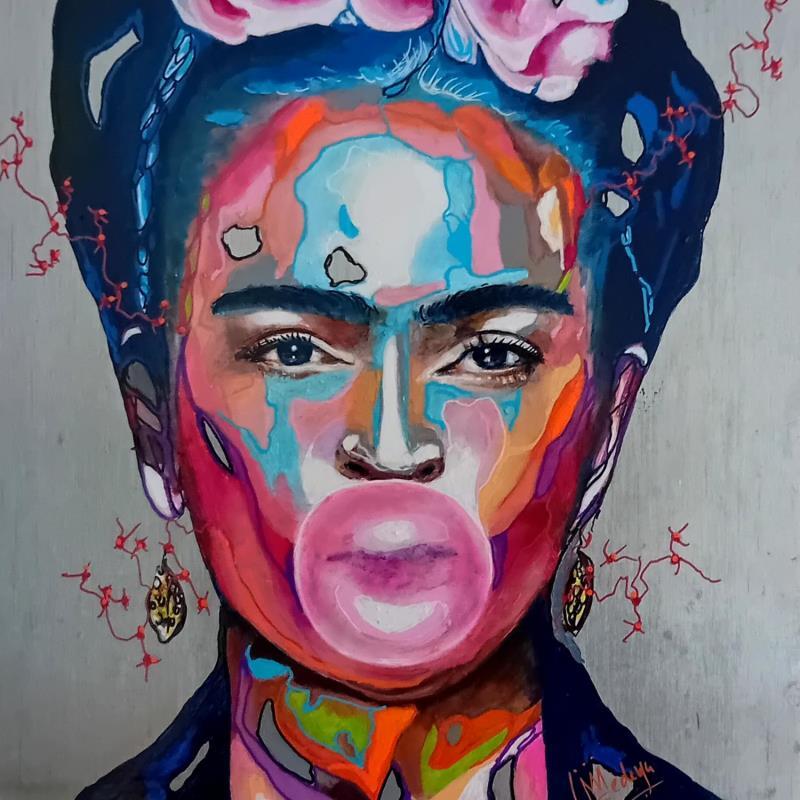 Painting Frida à la bulle by Medeya Lemdiya | Painting Pop-art Pop icons Metal Acrylic