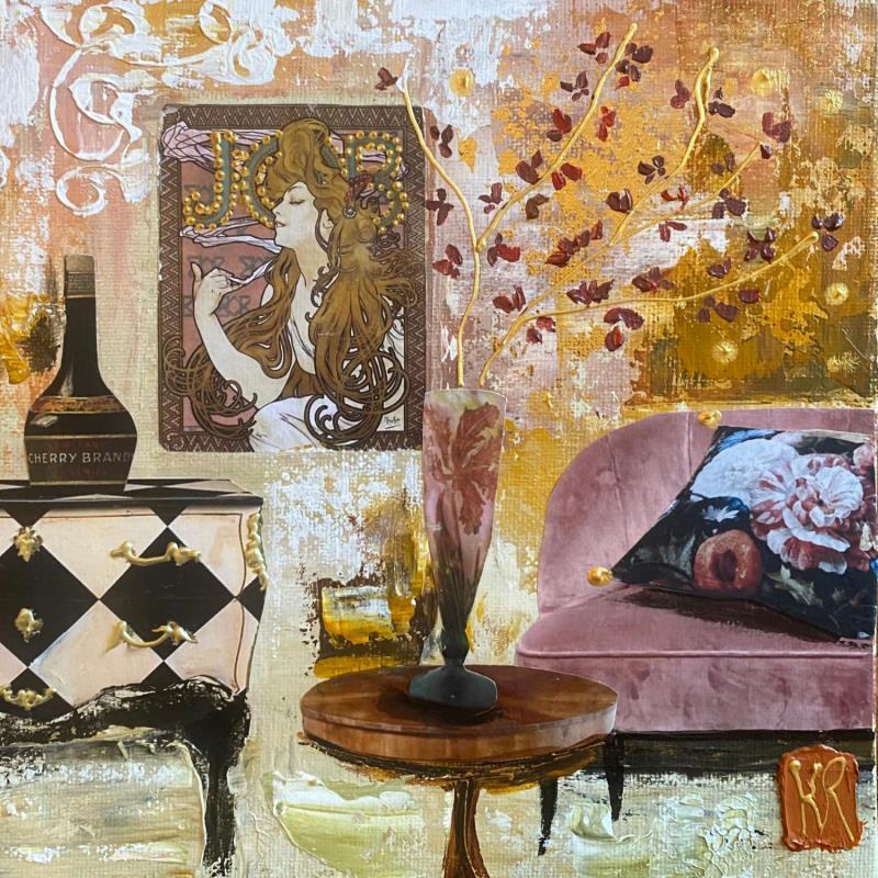 Gemälde Un verre de Cherry  von Romanelli Karine | Gemälde Figurativ Acryl, Blattgold, Collage Alltagsszenen, Pop-Ikonen