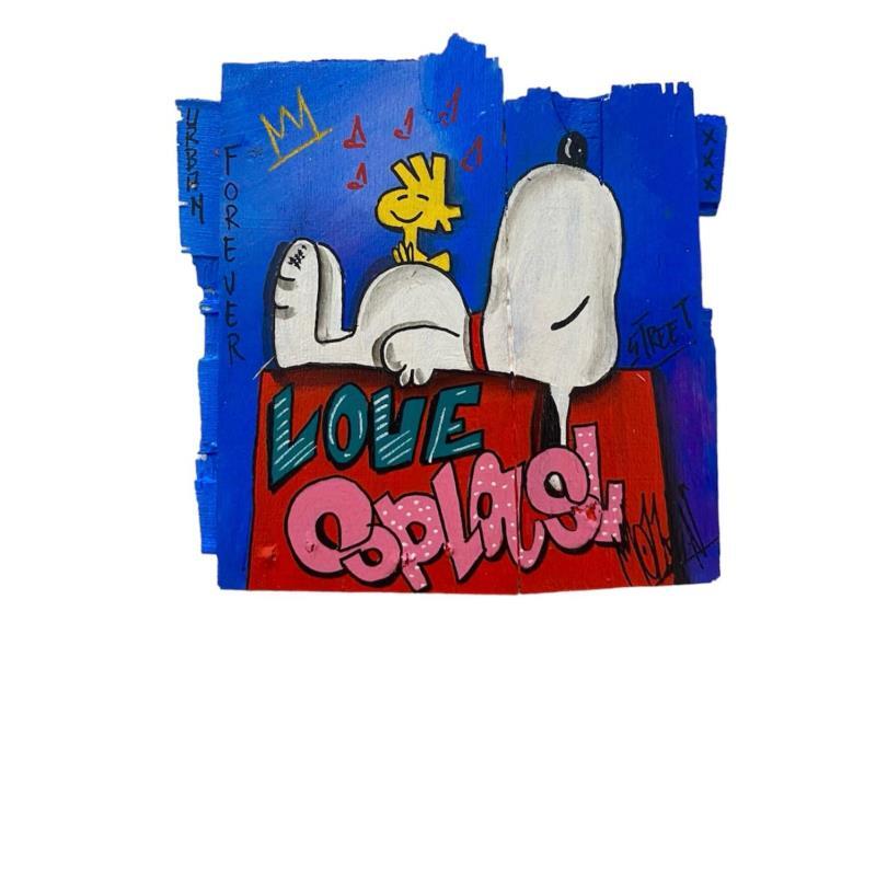 Gemälde Snoopy von Molla Nathalie  | Gemälde Pop-Art Pop-Ikonen Holz Acryl Posca