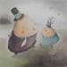 Gemälde Surprise von Masukawa Masako | Gemälde Naive Kunst Alltagsszenen Aquarell