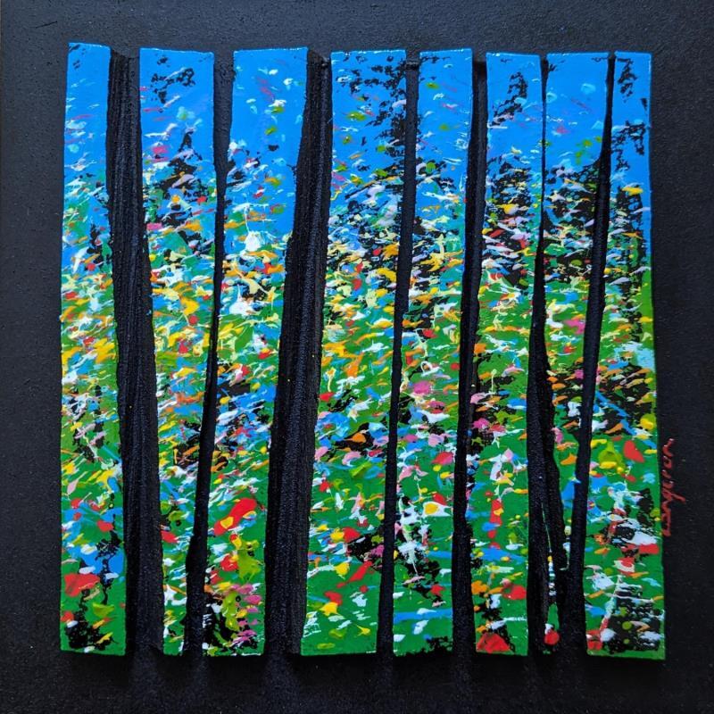 Peinture Bc9 prairie multicolor par Langeron Luc | Tableau Matiérisme Bois Acrylique Résine