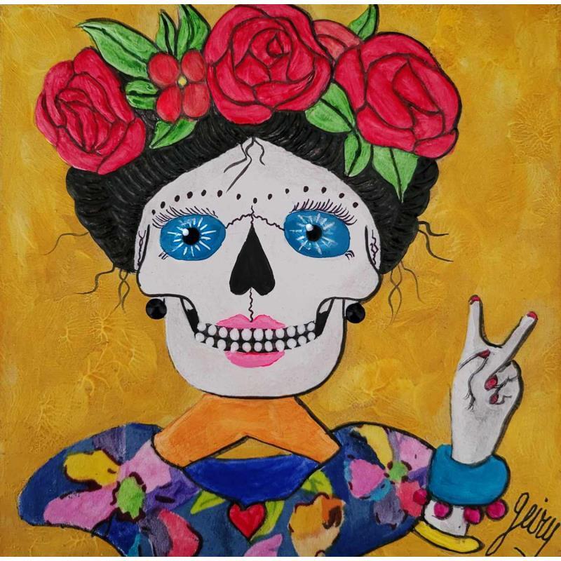Gemälde Kahlo von Geiry | Gemälde Materialismus Pop-Ikonen Acryl Pigmente Marmorpulver
