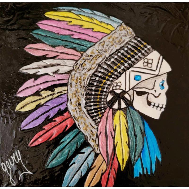 Gemälde Lakota von Geiry | Gemälde Materialismus Porträt Pop-Ikonen Acryl Pigmente Marmorpulver