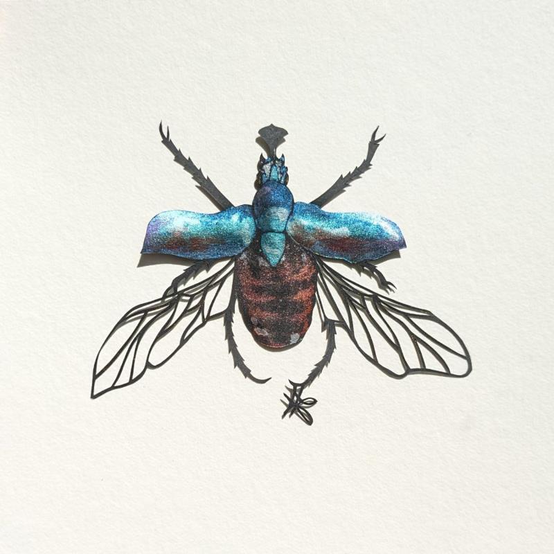Gemälde Insecte #1 von Atalanta Vanessa | Gemälde Natur Tiere Pappe Papier