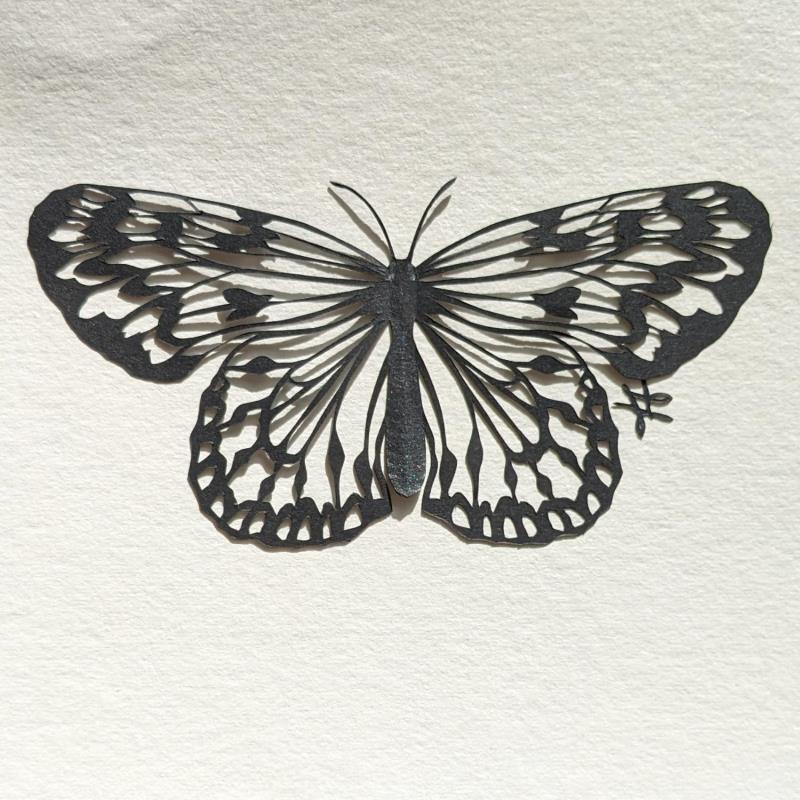 Painting Papillon #1 by Atalanta Vanessa | Painting Nature Animals Black & White Cardboard Paper