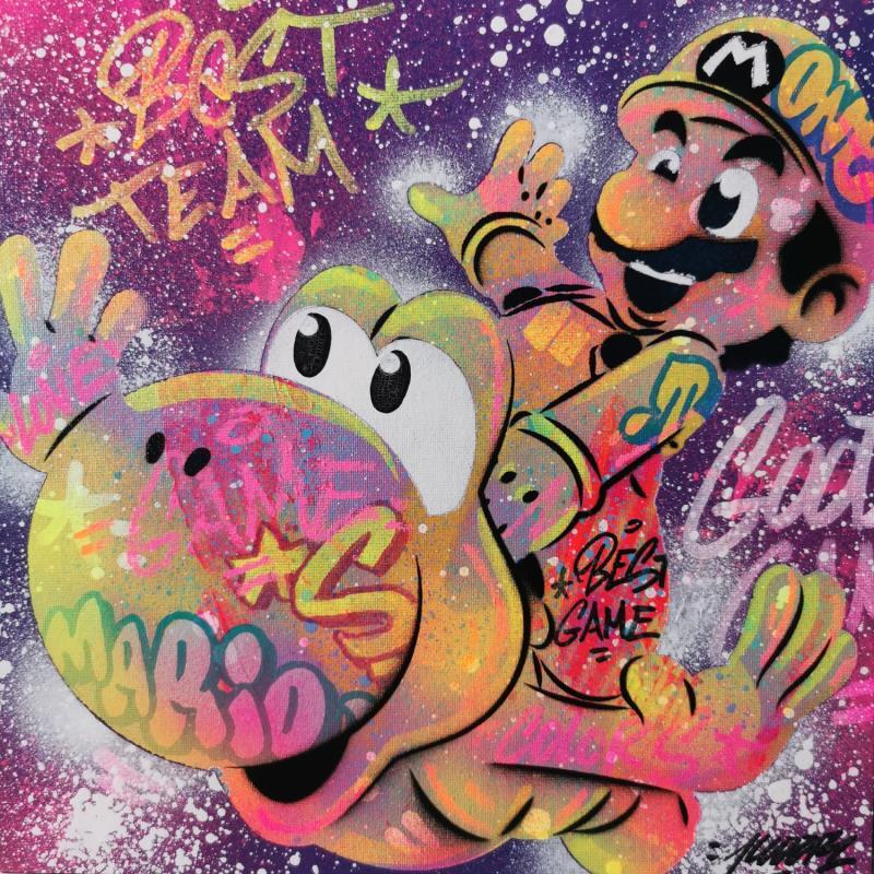 Gemälde Mario Yoshi star von Kedarone | Gemälde Pop-Art Pop-Ikonen Graffiti Acryl