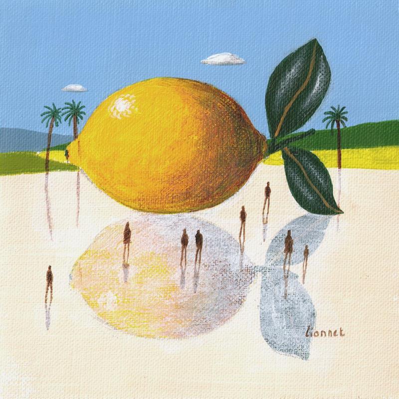 Painting Citron by Lionnet Pascal | Painting Surrealism Acrylic Landscapes, Life style, Still-life