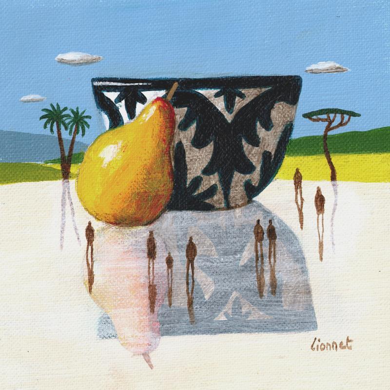 Painting Poire by Lionnet Pascal | Painting Surrealism Acrylic Landscapes, Life style, Still-life