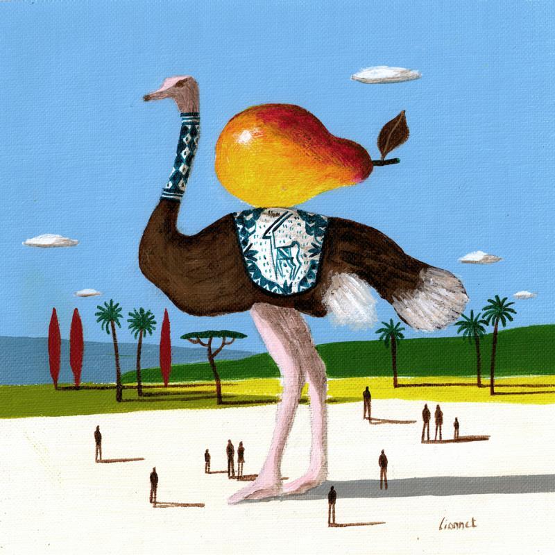 Painting Autruche à la poire by Lionnet Pascal | Painting Surrealism Landscapes Life style Animals Acrylic