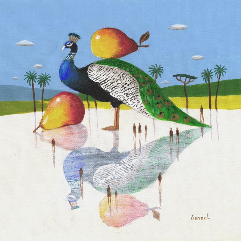 Painting Paon et reflets by Lionnet Pascal | Painting Surrealism Acrylic Animals, Landscapes, Life style, Pop icons
