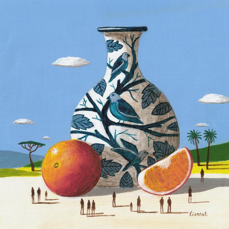 Painting  vase aux oiseaux by Lionnet Pascal | Painting Surrealism Acrylic Landscapes, Life style, Pop icons, Still-life