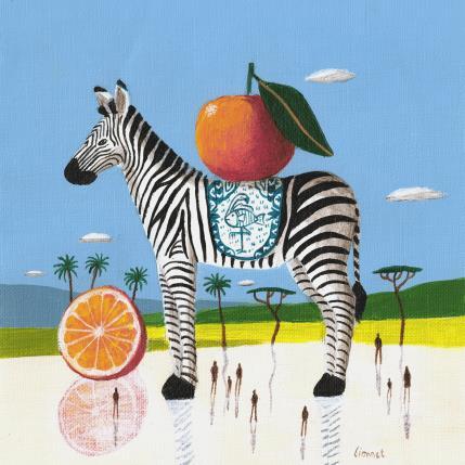 Peinture Zèbre aux oranges par Lionnet Pascal | Tableau Surréalisme Acrylique Animaux, Natures mortes, Scènes de vie