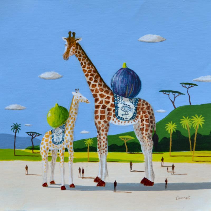Painting Girafe et girafon by Lionnet Pascal | Painting Surrealism Acrylic Animals, Life style, Still-life