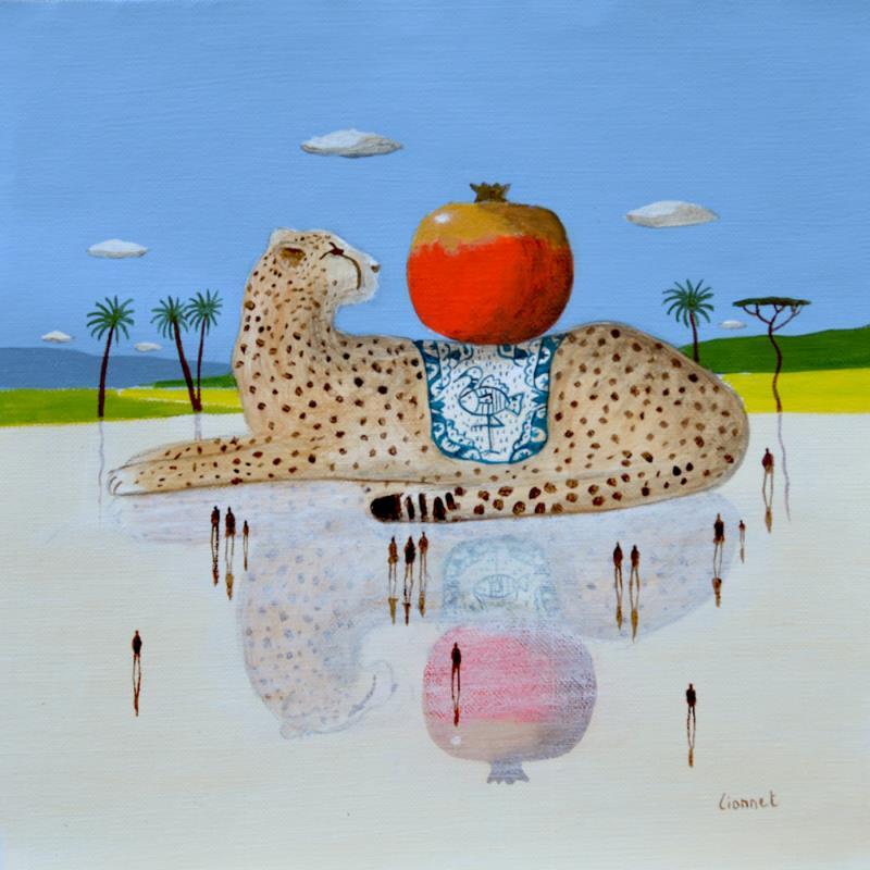 Painting Guépard à la grenade by Lionnet Pascal | Painting Surrealism Acrylic Animals, Landscapes, Life style