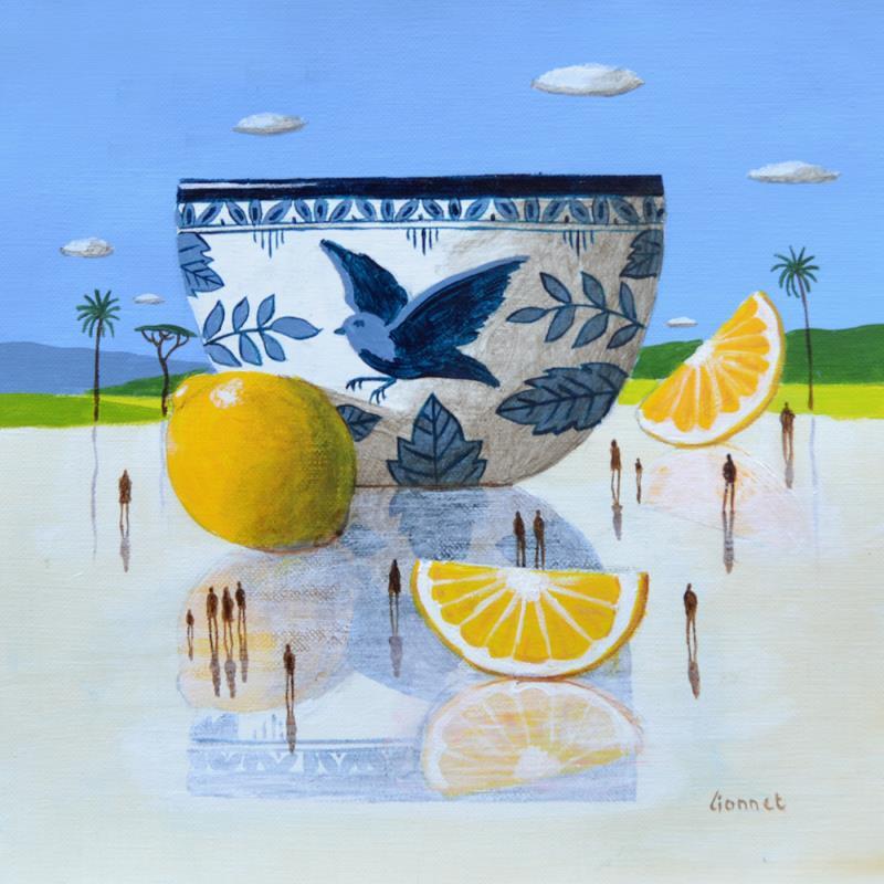 Painting L'oiseau bleu by Lionnet Pascal | Painting Surrealism Acrylic Landscapes, Life style, Still-life