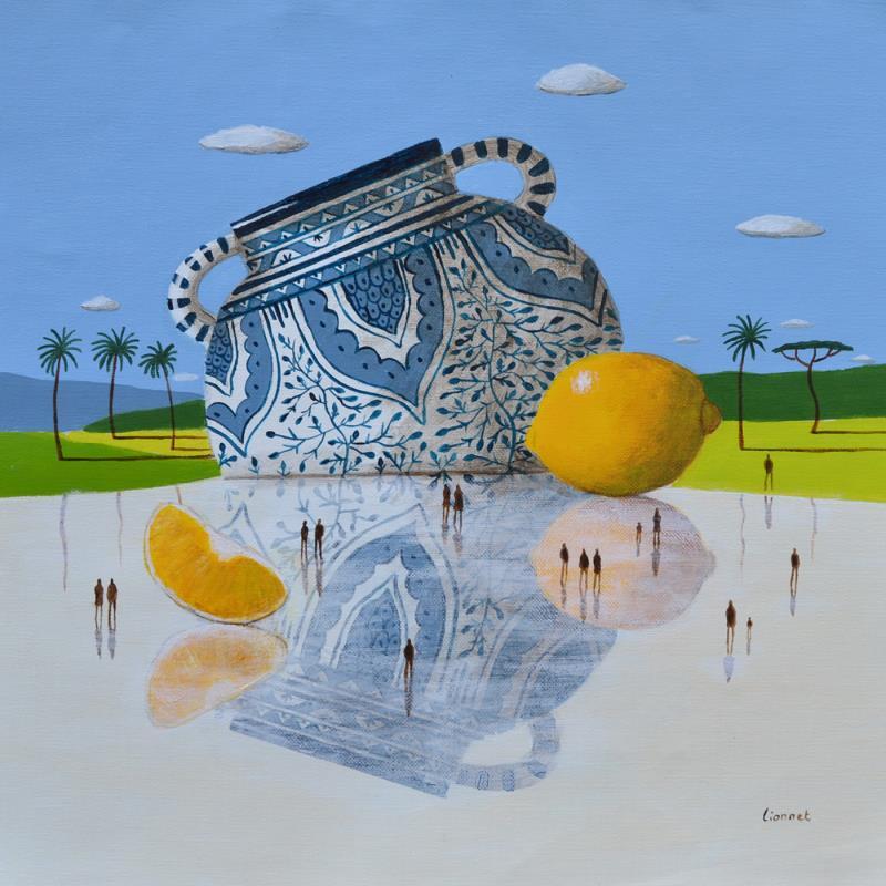 Painting Céramique aux citrons by Lionnet Pascal | Painting Surrealism Landscapes Life style Still-life Acrylic