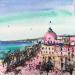 Peinture Nice Negresco ambiance rose par Hoffmann Elisabeth | Tableau Figuratif Urbain Aquarelle