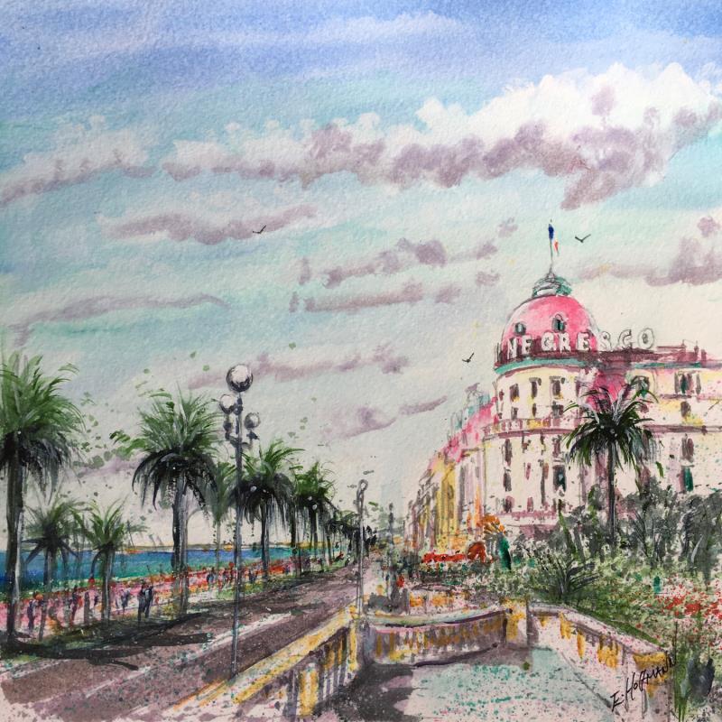 Painting Nice promenade vers le Negresco  by Hoffmann Elisabeth | Painting Figurative Urban Watercolor