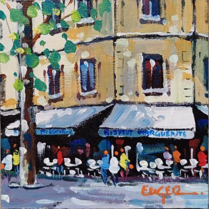 Painting TERRASSE OMBRAGEE A PARIS by Euger | Painting Figurative Acrylic Life style, Society, Urban