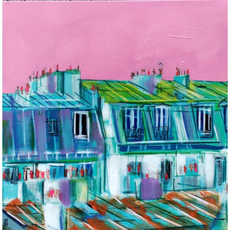 Painting Pink city by Anicet Olivier | Painting Figurative Acrylic, Pastel Architecture, Urban