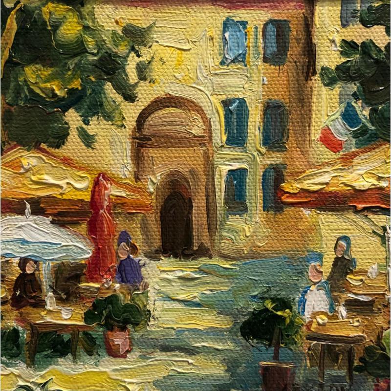 Peinture Place de l'Archevêché par Arkady | Tableau Figuratif Huile Scènes de vie, Urbain