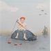 Peinture Anatole, pêcheur sur dos d'hippopo par Fleur Marjoline  | Tableau Art naïf Aquarelle scènes de vie animaux