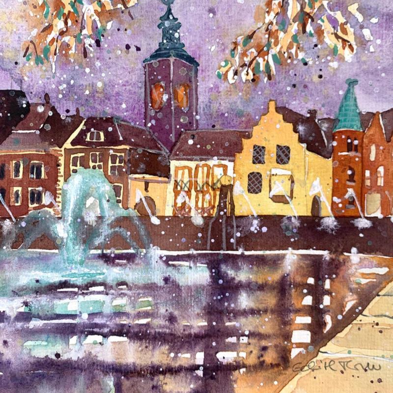 Painting NO.  2408 THE HAGUE  HOFVIJVER NIGHT by Thurnherr Edith | Painting Subject matter Watercolor Urban